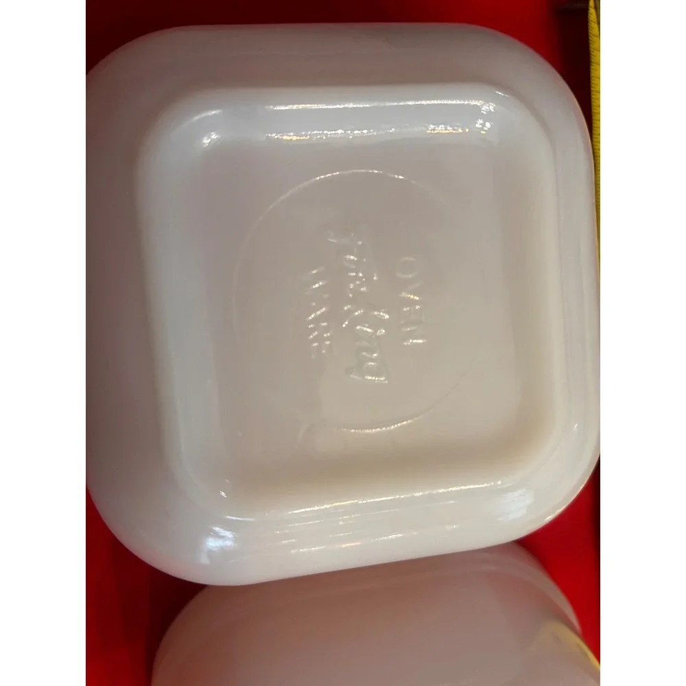 Vintage Fire-King Milk Glass Refrigerator Dish Set White Square 2 Bowls 1 Lid